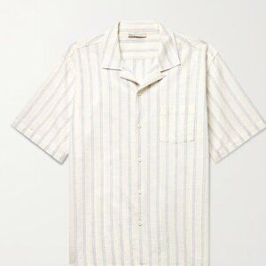 ONIA Vacation Convertible-Collar Striped Cotton and Linen-Blend Shirt